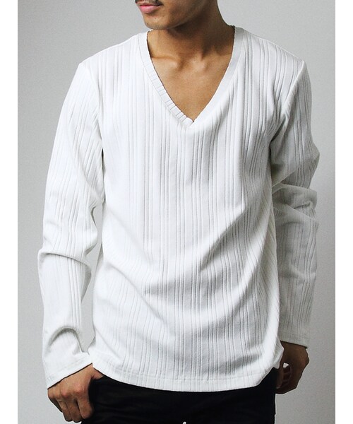 JACKROSE（ジャックローズ）の「×Luv maison ランダムテレコVネックロンTEE（トップス・メンズ・ブラック/グレー/ホワイト/ワイン/カーキ・M/L）」の2枚目の写真