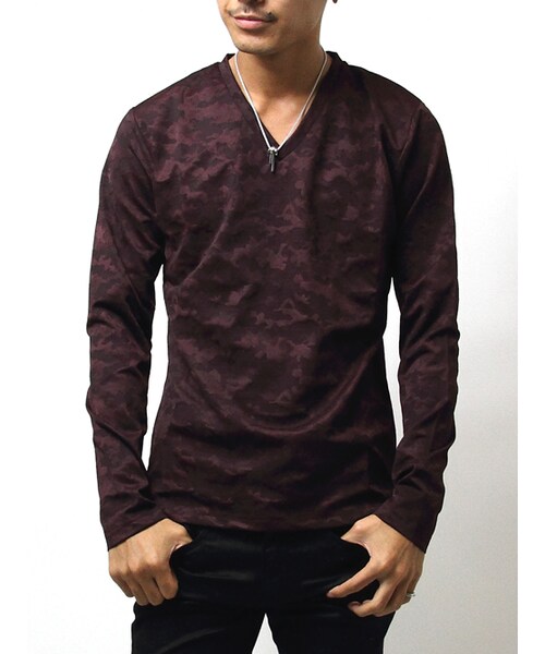 Luv maison（ラブメゾン）の「ジャガード・カモVネックロンTEE（トップス・メンズ・ブラック/ホワイト/ワイン・M/L）」の17枚目の写真