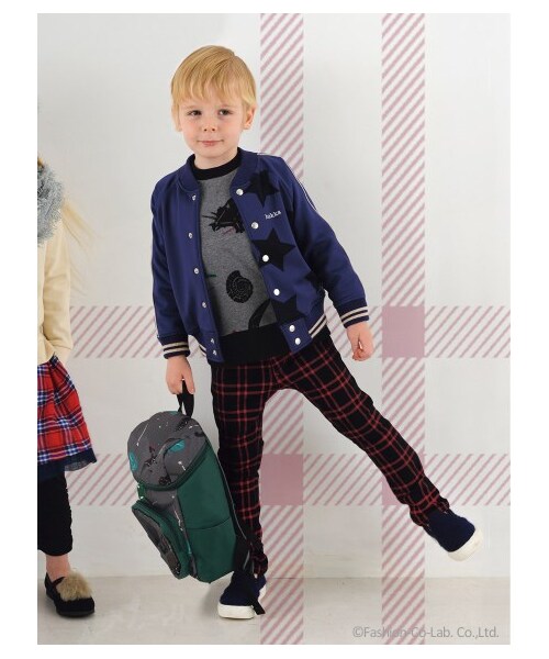 HAKKA KIDS（ハッカキッズ）の「オリジナルチェックプリント 総ゴムフル丈スリムパンツ（パンツ・レディース・ネイビー/ブラック・100/110/120）」の3枚目の写真