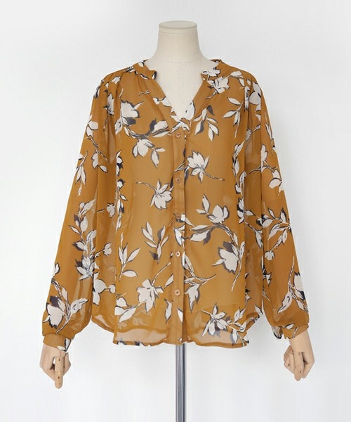 DHOLIC（ディーホリック）の「リーフパターンVネックシアーブラウス（シャツ/ブラウス・レディース・アイボリー/マスタード/ワイン・FREE）」の2枚目の写真