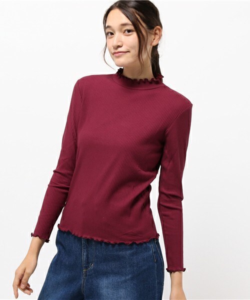 archives（アルシーヴ）の「ハイネックメローテレコトップス（Tシャツ/カットソー・レディース・オフホワイト/ブラック/グレー/ベージュ/ワイン・MEDIUM）」の5枚目の写真