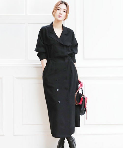 DHOLIC（ディーホリック）の「ウエストマークトレンチワンピース（ワンピース・レディース・ワイン/ブラック・FREE）」の2枚目の写真