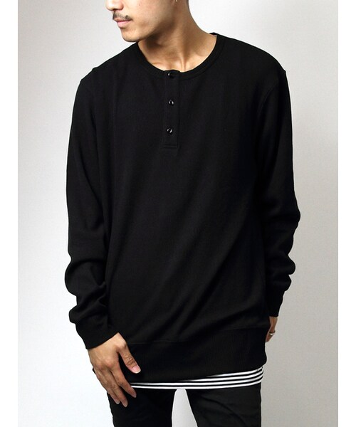 JACKROSE(ジャックローズ)の「レイヤードヘンリーネックロンTEE(トップス・メンズ・ブラック/グレー/ホワイト・M/L)」の1枚目の写真