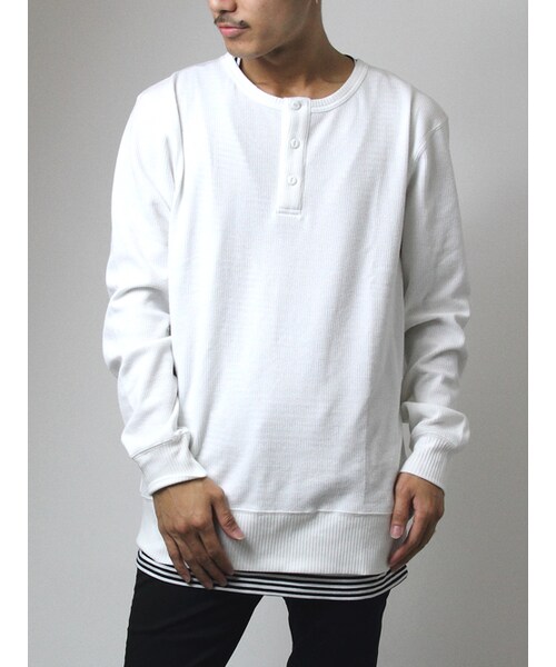 JACKROSE(ジャックローズ)の「レイヤードヘンリーネックロンTEE(トップス・メンズ・ブラック/グレー/ホワイト・M/L)」の2枚目の写真