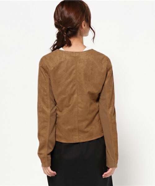 INTERPLANET WINGS(インタープラネットウィング)の「フェイクスエードノーカラーJK(ノーカラージャケット・レディース・ブラウン/ベージュ・FREE)」の5枚目の写真