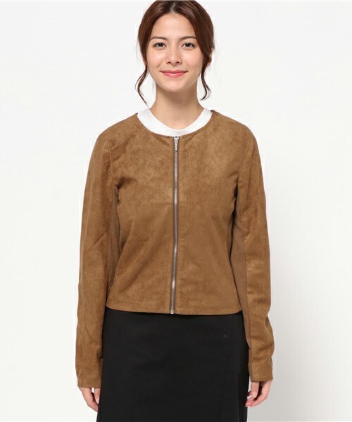 INTERPLANET WINGS(インタープラネットウィング)の「フェイクスエードノーカラーJK(ノーカラージャケット・レディース・ブラウン/ベージュ・FREE)」の3枚目の写真