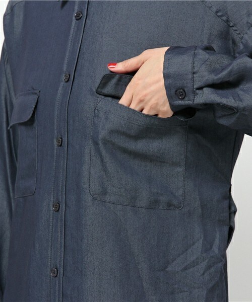 INTERPLANET（インタープラネット）の「ツイルロングシャツ（シャツ/ブラウス・レディース・カーキ/ネイビー/オレンジ・FREE）」の9枚目の写真