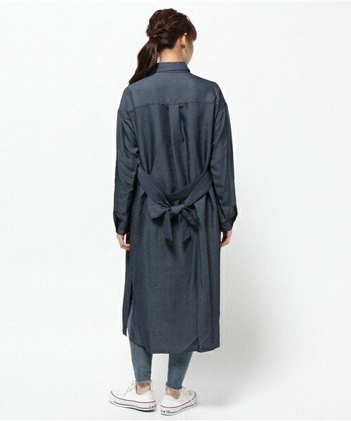 INTERPLANET（インタープラネット）の「ツイルロングシャツ（シャツ/ブラウス・レディース・カーキ/ネイビー/オレンジ・FREE）」の6枚目の写真