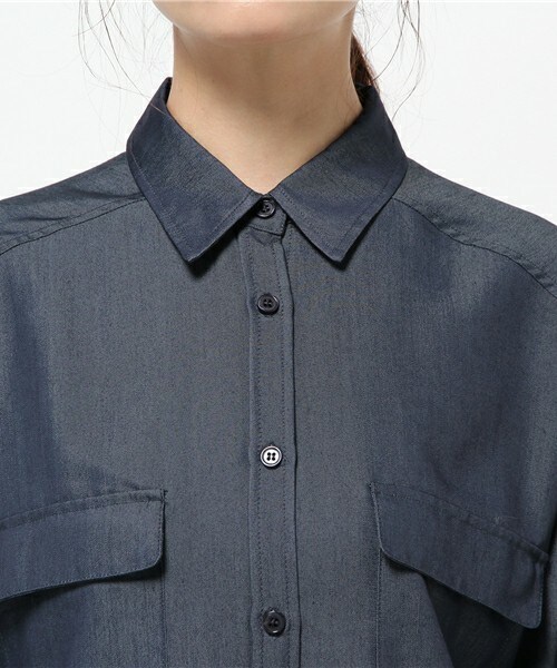 INTERPLANET（インタープラネット）の「ツイルロングシャツ（シャツ/ブラウス・レディース・カーキ/ネイビー/オレンジ・FREE）」の7枚目の写真