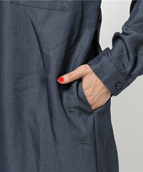 INTERPLANET（インタープラネット）の「ツイルロングシャツ（シャツ/ブラウス・レディース・カーキ/ネイビー/オレンジ・FREE）」の10枚目の写真