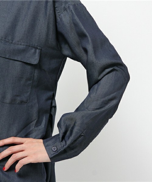 INTERPLANET（インタープラネット）の「ツイルロングシャツ（シャツ/ブラウス・レディース・カーキ/ネイビー/オレンジ・FREE）」の8枚目の写真