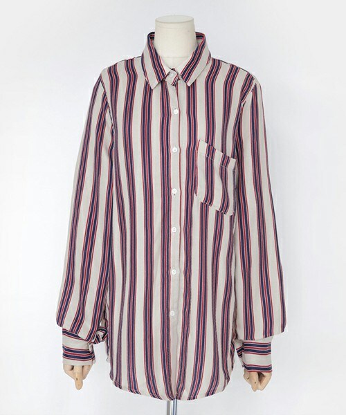 DHOLIC（ディーホリック）の「3COLORSアイビーストライプシャツ（シャツ/ブラウス・レディース・ダークレッド/ブルー/ベージュ・FREE）」の2枚目の写真