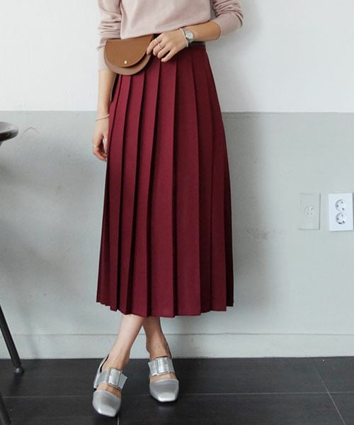 DHOLIC(ディーホリック)の「ビックプリーツミモレ丈スカート(スカート・レディース・キャメル/ワイン/ブラック・FREE)」の3枚目の写真