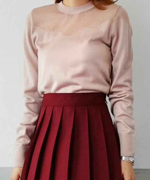 DHOLIC（ディーホリック）の「シアーポイントニットプルオーバー（ニット/セーター・レディース・グレー/サーモンピンク/ブラック/ホワイトアイボリー/ワイン・FREE）」の4枚目の写真