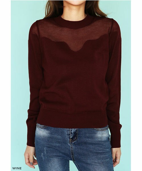 DHOLIC（ディーホリック）の「シアーポイントニットプルオーバー（ニット/セーター・レディース・グレー/サーモンピンク/ブラック/ホワイトアイボリー/ワイン・FREE）」の5枚目の写真