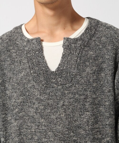 RAGEBLUE(レイジブルー)の「MIXフリンジキーネックニット(トップス・グレー系/ブラウン系・M/L)」の5枚目の写真