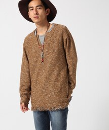 RAGEBLUE | MIXフリンジキーネックニット(トップス)