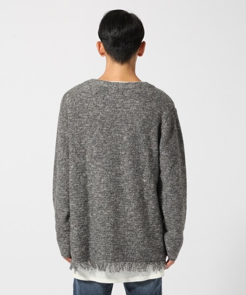 RAGEBLUE(レイジブルー)の「MIXフリンジキーネックニット(トップス・グレー系/ブラウン系・M/L)」の4枚目の写真