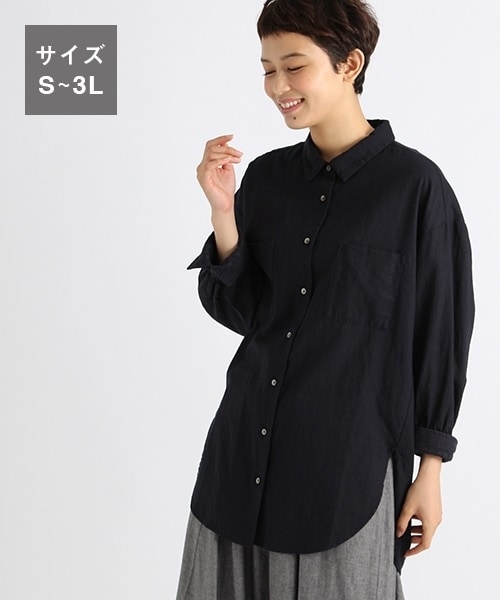 studio CLIP（スタディオクリップ）の「[浜島直子×studio CLIP]リネンレーヨン×レースワイドシャツ（トップス・オフホワイト/カーキ/ネイビー・M/L/S(WEB限定)/LL(WEB限定)/3L(WEB限定)）」の3枚目の写真