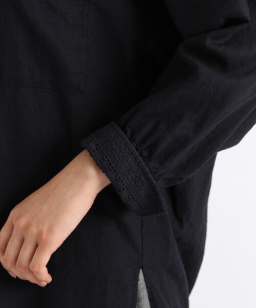 studio CLIP（スタディオクリップ）の「[浜島直子×studio CLIP]リネンレーヨン×レースワイドシャツ（トップス・オフホワイト/カーキ/ネイビー・M/L/S(WEB限定)/LL(WEB限定)/3L(WEB限定)）」の9枚目の写真