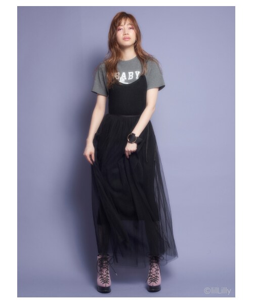lilLilly（リルリリー）の「チュールラップスカート（スカート・レディース・WHITE/PINK/RED/GRAY/BLACK・FREE）」の2枚目の写真