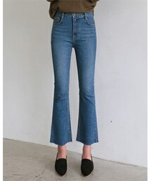 FLYMODEL | ハイウエスト裾カッティングブーツカットデニムパンツ(P0000QJL)(デニムパンツ)