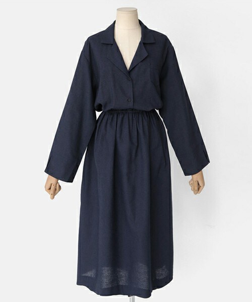 DHOLIC（ディーホリック）の「ウエストマークオープンカラーワンピース（ワンピース・レディース・キャメル/ネイビー/ワイン・FREE）」の2枚目の写真