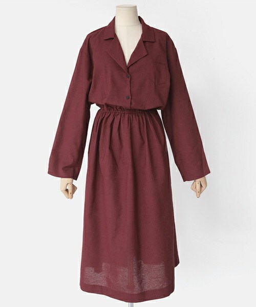 DHOLIC（ディーホリック）の「ウエストマークオープンカラーワンピース（ワンピース・レディース・キャメル/ネイビー/ワイン・FREE）」の3枚目の写真