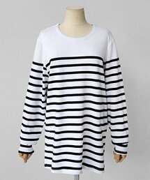 DHOLIC | ラウンドネックモノトーンボーダーTシャツ(Tシャツ/カットソー)