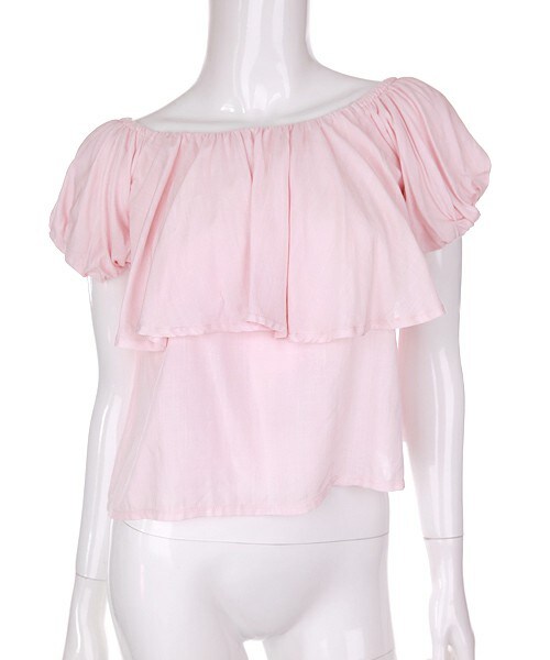 Bobon21（ボボンニジュウイチ）の「２WAYオフショルバルーン半袖トップス（Tシャツ/カットソー・レディース・ホワイト/ピンク・F）」の2枚目の写真