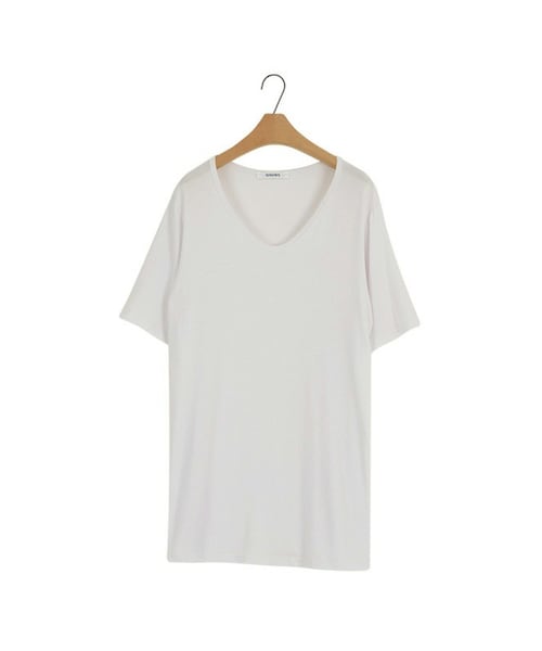 SINOWS（シノウズ）の「Silket crew neck Tshirt（Tシャツ/カットソー・レディース・white/black・one size (詳細サイズはサイトをご確認ください。)）」の1枚目の写真