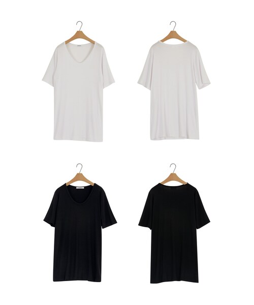 SINOWS（シノウズ）の「Silket crew neck Tshirt（Tシャツ/カットソー・レディース・white/black・one size (詳細サイズはサイトをご確認ください。)）」の2枚目の写真
