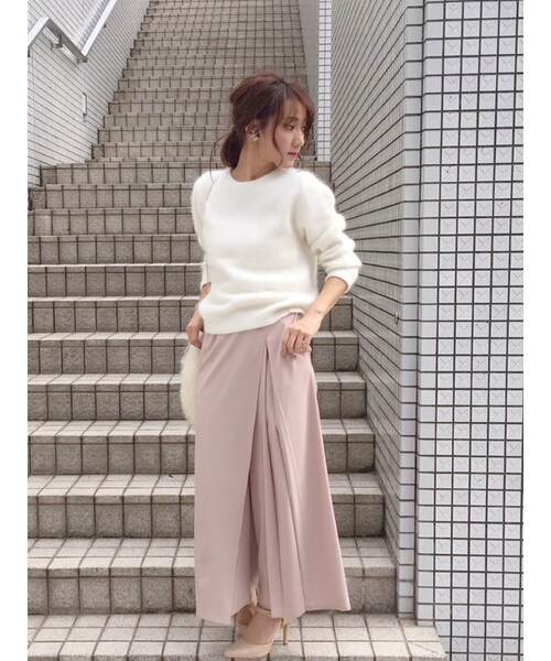 美品★MERCURY DUO★スカート風ラップワイドパンツ　MERCURY MERCURYDUO ラップ風BOXタックワイドパンツ（ネイビー