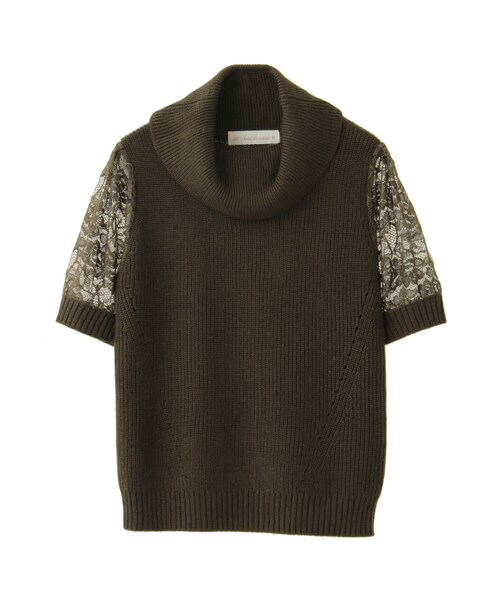 31 Sons de mode（トランテアン　ソン　ドゥ　モード）の「≪新作≫袖レース5分袖オフタートルニット（トップス・レディース・エンジ/ベージュ/カーキグリーン/ブラック・36）」の4枚目の写真