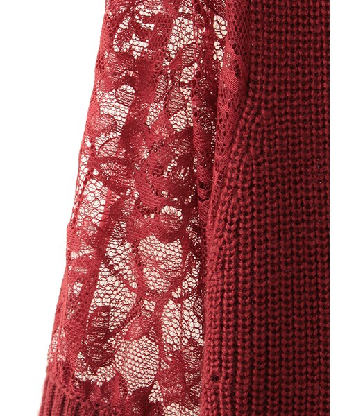 31 Sons de mode（トランテアン　ソン　ドゥ　モード）の「≪新作≫袖レース5分袖オフタートルニット（トップス・レディース・エンジ/ベージュ/カーキグリーン/ブラック・36）」の8枚目の写真