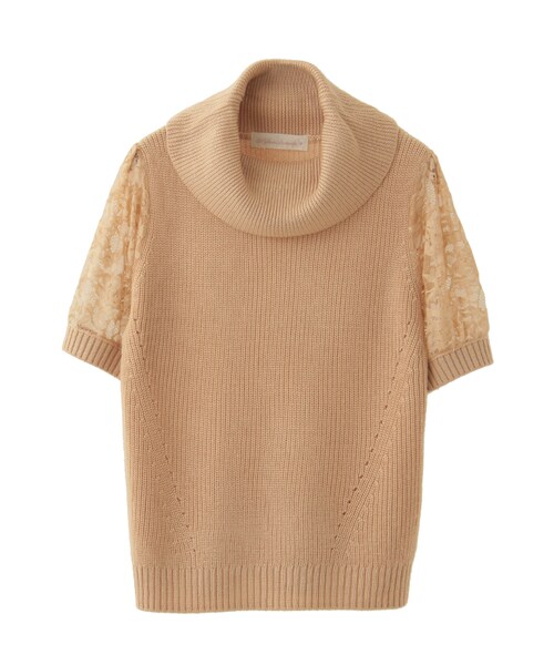 31 Sons de mode（トランテアン　ソン　ドゥ　モード）の「≪新作≫袖レース5分袖オフタートルニット（トップス・レディース・エンジ/ベージュ/カーキグリーン/ブラック・36）」の3枚目の写真