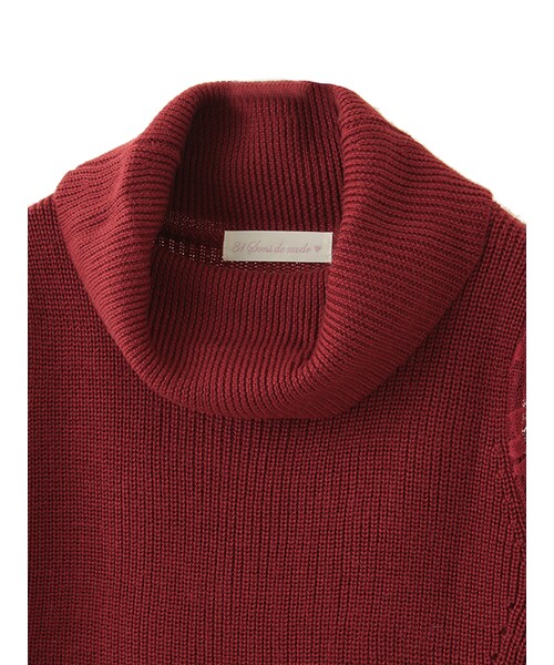 31 Sons de mode（トランテアン　ソン　ドゥ　モード）の「≪新作≫袖レース5分袖オフタートルニット（トップス・レディース・エンジ/ベージュ/カーキグリーン/ブラック・36）」の5枚目の写真