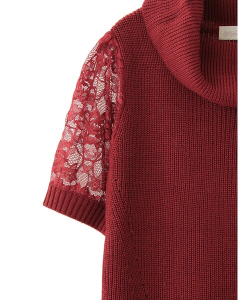 31 Sons de mode（トランテアン　ソン　ドゥ　モード）の「≪新作≫袖レース5分袖オフタートルニット（トップス・レディース・エンジ/ベージュ/カーキグリーン/ブラック・36）」の6枚目の写真