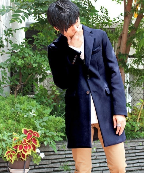 UNION STATION（ユニオンステーション）の「メンズノンノ【MEN'S NON-NO】11月号　P124　野村周平さん着用商品　スムースメルトンチェスターコート（チェスターコート・メンズ・ブラック/グレー/ネイビー/キャメル・S/M/L/LL）」の4枚目の写真