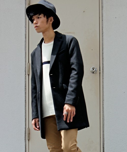 UNION STATION（ユニオンステーション）の「メンズノンノ【MEN'S NON-NO】11月号　P124　野村周平さん着用商品　スムースメルトンチェスターコート（チェスターコート・メンズ・ブラック/グレー/ネイビー/キャメル・S/M/L/LL）」の2枚目の写真