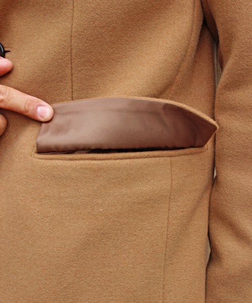 UNION STATION（ユニオンステーション）の「メンズノンノ【MEN'S NON-NO】11月号　P124　野村周平さん着用商品　スムースメルトンチェスターコート（チェスターコート・メンズ・ブラック/グレー/ネイビー/キャメル・S/M/L/LL）」の11枚目の写真