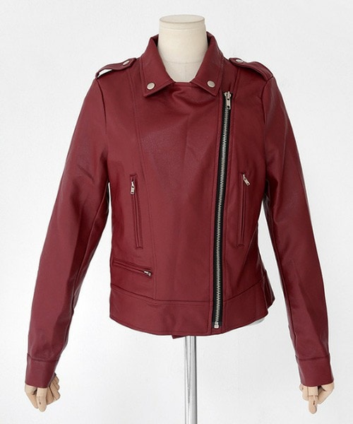 DHOLIC（ディーホリック）の「クロップドライダースジャケット（ライダースジャケット・レディース・ブラック/レッド・FREE）」の2枚目の写真