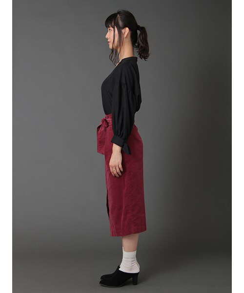 w closet（ダブルクローゼット）の「ウェストリボン付きラップ風スカート（スカート・レディース・グレージュ/Dピンク/ブラック・FREE）」の5枚目の写真