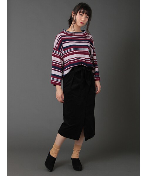 w closet（ダブルクローゼット）の「ウェストリボン付きラップ風スカート（スカート・レディース・グレージュ/Dピンク/ブラック・FREE）」の10枚目の写真