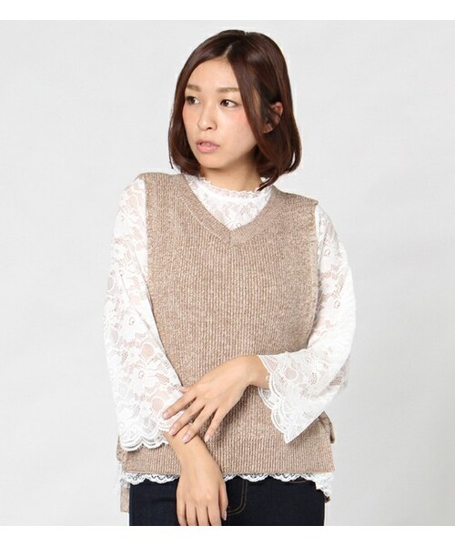 mysty woman - ニットキャミ&amp;レースブラウス mysty woman（ミスティウーマン）の「レースブラウス&ニット