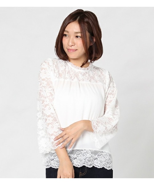 mysty woman - ニットキャミ&レースブラウス mysty woman（ミスティウーマン）の「レースブラウス&ニット