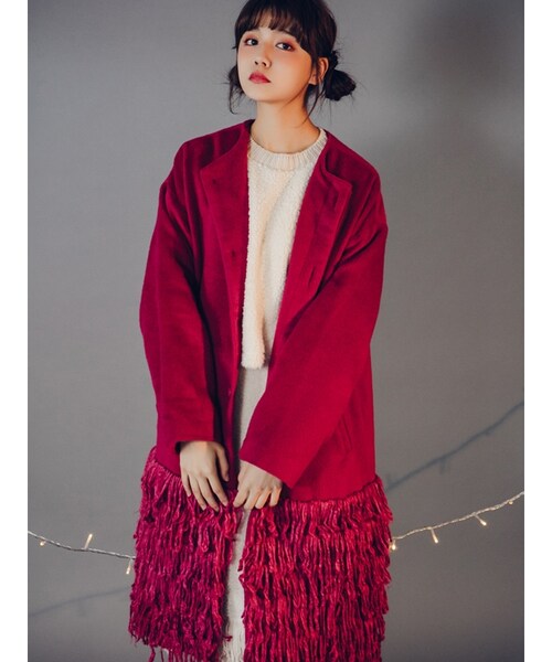 merry jenny（メリージェニー）の「【村田倫子】ループコート（ジャケット/アウター・レディース・ブラック/ピンク/グリーン・F）」の10枚目の写真