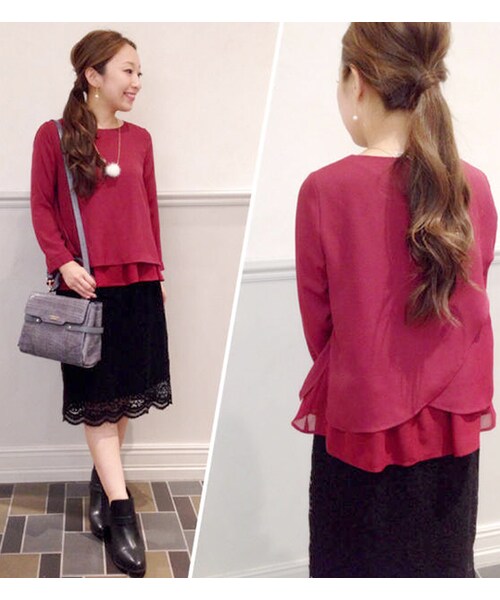 laboratory work（ラボラトリーワーク）の「シフォンジョーゼットレイヤードブラウス（トップス・レディース・オフホワイト/ダークレッド/ネイビー・M）」の2枚目の写真