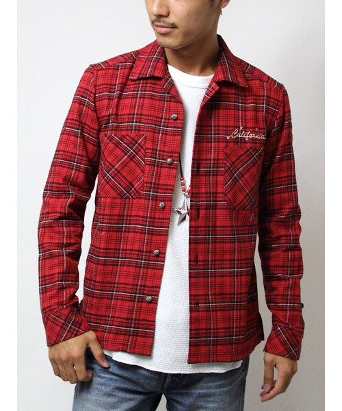 JACKROSE（ジャックローズ）の「×スタイリスト井上氏コラボ ネイティブボタンネルチェックシャツ（トップス・メンズ・レッド・M/L/XL）」の2枚目の写真