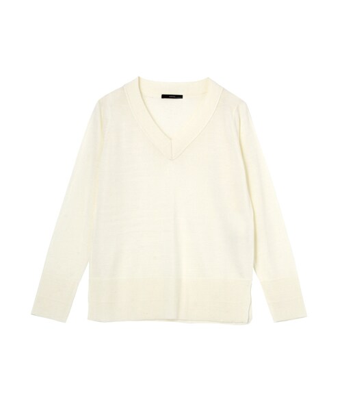 EMODA(エモダ)の「basic wide Vネックトップ(トップス・レディース・ホワイト/グレー/ブラック/レッド/ベージュ・F)」の1枚目の写真